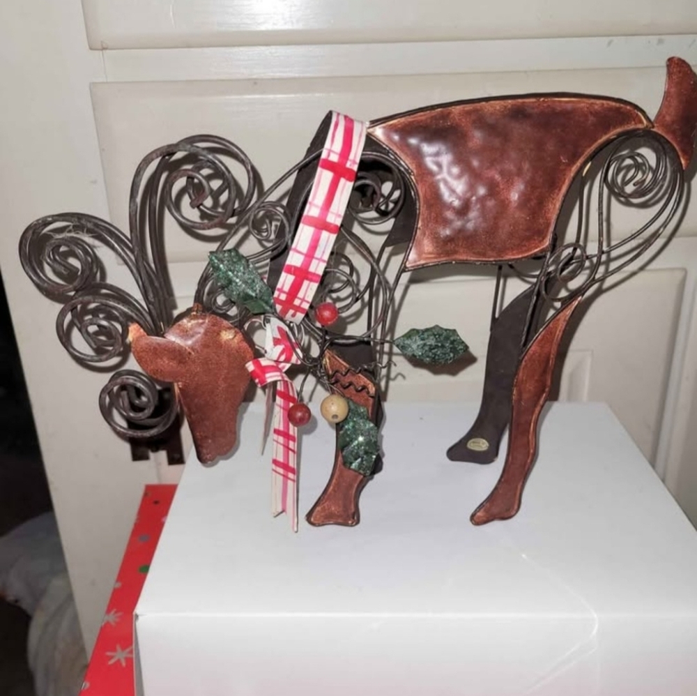 Festive Brown Reindeer Sculpture